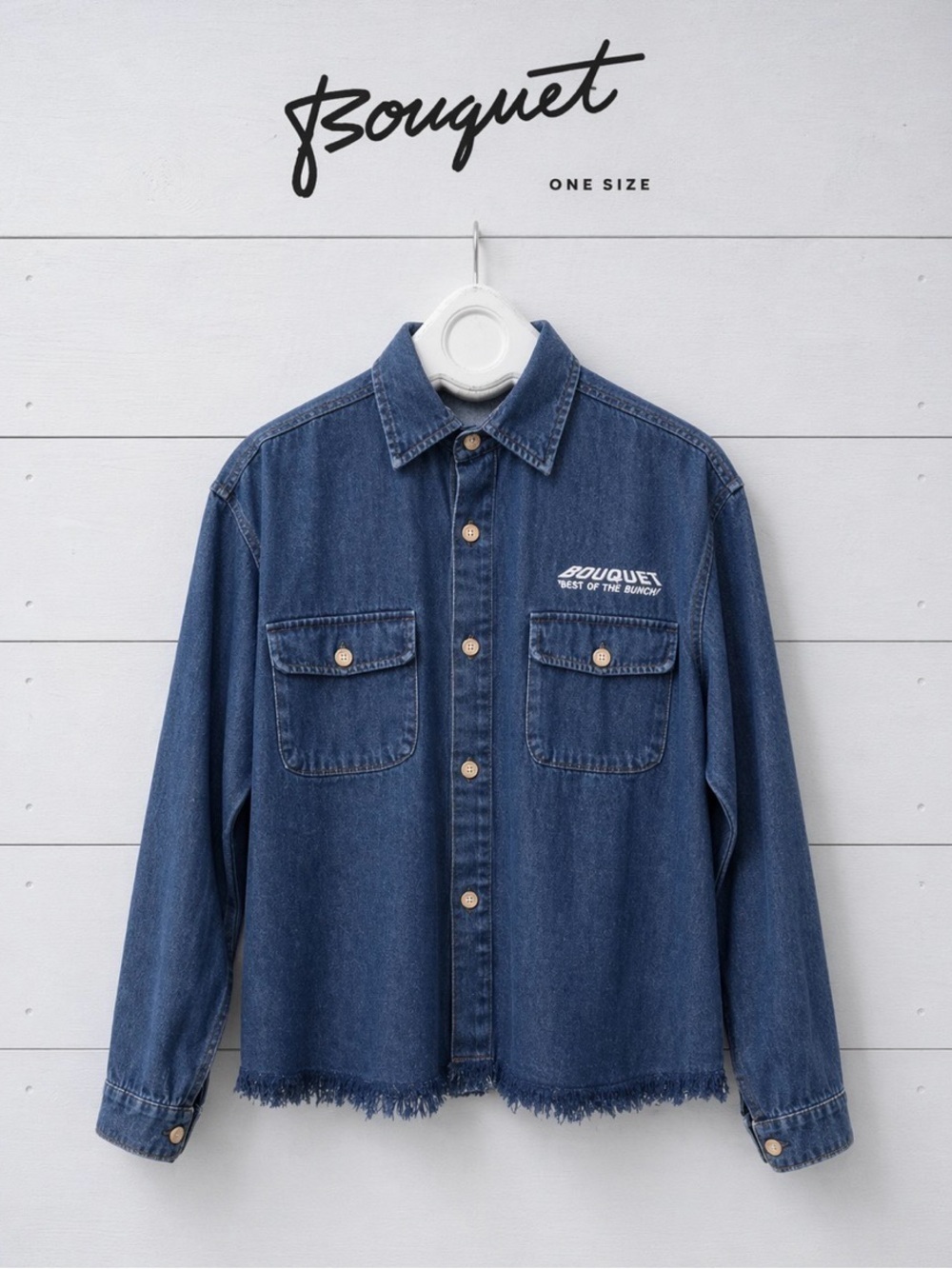 BOUQUET “Best of the Bunch” Blue Denim Button-Up Jacket – One Size S to L
